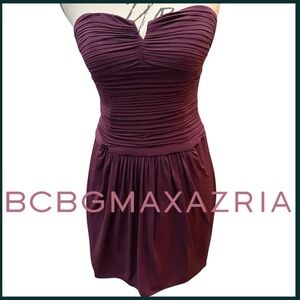 New BCBGMaxAzria Merlot Strapless Shutter Pleat Gathered Skirt Mini Dress (6-8)